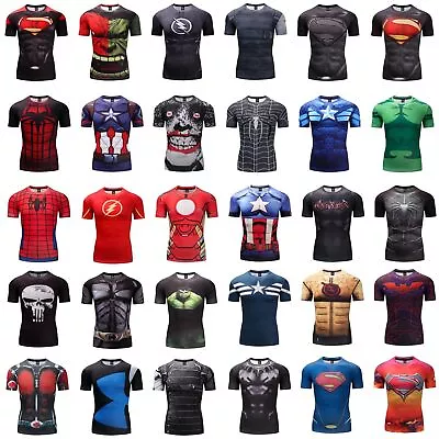 Men's Superhero 3D Base Layer Tee Compression T-Shirts Gym Jersey Tights Tops • $14.06