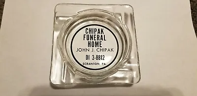 Vintage Funeral Home Ashtray John J Chipak Glass Ash Tray Art Deco SCRANTON PA • $16.99