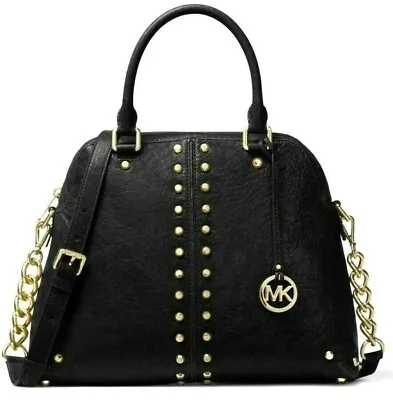 🌞michael Kors Uptown Astor Gold Stud Black Leather Large Satchel Bag🌺nwt! • $299.99