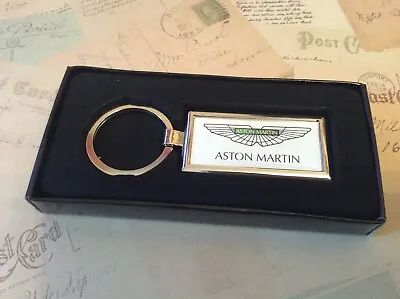 Chrome Keyring In Box Oblong With Printed ASTON MARTIN WHITE • $7.40