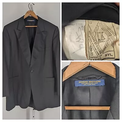 Brooks Brothers Vintage 60s Tuxedo Wool Silk Black Jacket Blazer 46L USA • $164.99