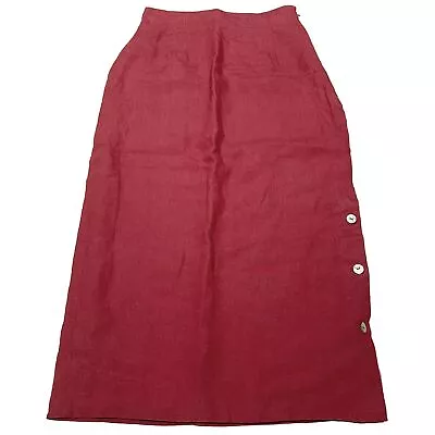 Vintage Laura Ashley 100% Linen Red Skirt Size UK 12 Waist 26” Womens Summer • £13.77