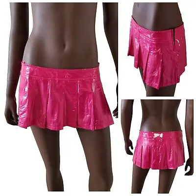VTG LIP SERVICE Patent Pleated Micro Mini Skirt Lg BARBIE Pink DAMAGED PEELING • $20