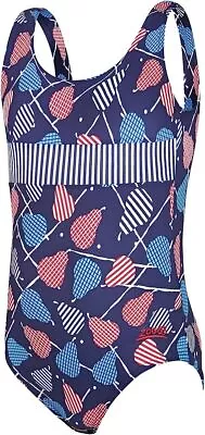 Zoggs Pears Scoop Back Swimsuit Age 5-6 Blue RRP £14 • £5.97