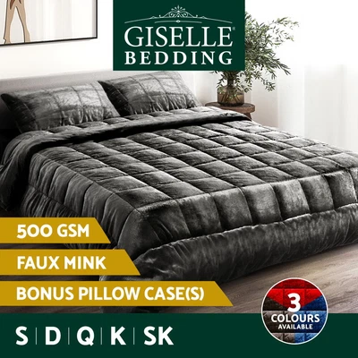 $53.95 • Buy Giselle Faux Mink Quilt Throw Blanket Comforter Queen King S/D/SK Winter Warm