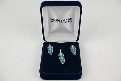 Montana Silversmiths Earring And Necklace Set Turquoise Feather • $50