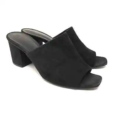 Zara Women's Size 40 US 9 Black Slide Sandals Suede Block Heel Open Toe • $10.49