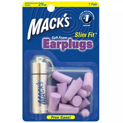 Mack's (Macks) Slim Fit Soft Foam Earplugs X 7 Pairs + Aluminium Carry Case • £5.69