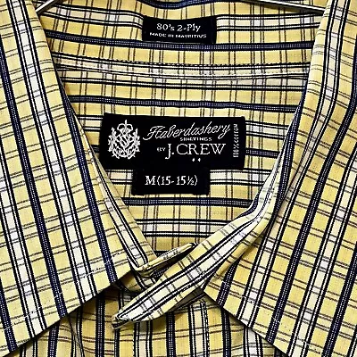 J Crew Haberdashery Dress Shirt M Medium 80s 15-15 1/2 Long Sleeve Yellow Madras • $7.99