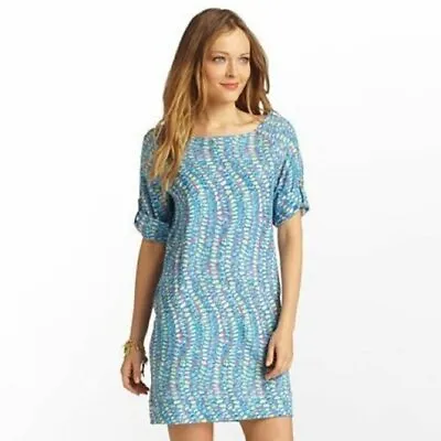 Lilly Pulitzer Dress Camie T Shirt In Clam Jam Blue XS Roll Tab Sleeve Womens • $34.99