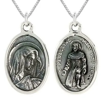 Sterling Silver Virgin Mary & St. Peregrine Medal Pendant / Charm Box Chain • $20.99