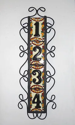 4 BLACK Mexican Tiles House Numbers High Relief & Vertical Frame • $47