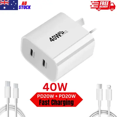 $5.99 • Buy DUAL 40W Wall USB-C To C PD Fast Charger Power Adapter Type-C For IPhone Samsung