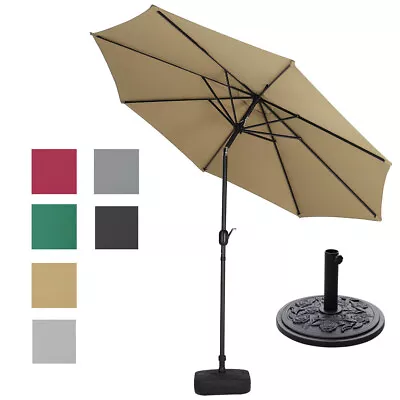 3M Parasol Outdoor Umbrella Canopy Patio Tilt Crank Garden Canopy Shade W/ BASE • £47.99