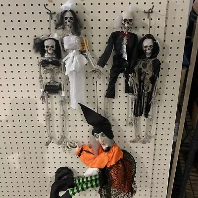 Bridal Party Skeletons 16” Halloween Decorations Set Hugging Witch Broom NWT • $29.50