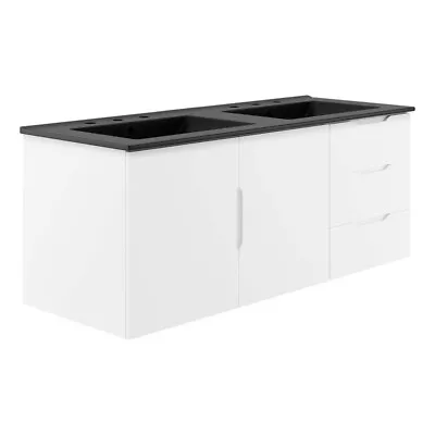 Modway Vitality Modern Wood/Ceramic Double Sink Bathroom Vanity In White/Black • $662.84