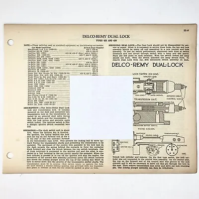 1937 Delco-Remy Dual Lock & Electrolock 425 426 427 5A 5B 8 9 14 15S 15SD Manual • $14