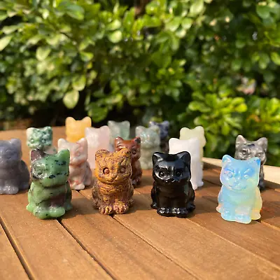 £4.95 • Buy Hand Carved Natural 1.5  Mini Healing Crystal Gemstone Cat Figurine Statue Gift