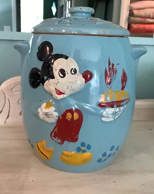 Mickey Mouse Cookie Jar Vintage 1950s Blue Pottery Walt Disney • $59