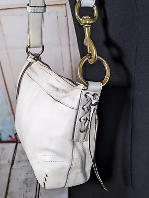 Coach White Ivory Leather Purse Shoulder Bag Tote Brass Hardware Tassel Brass • $68