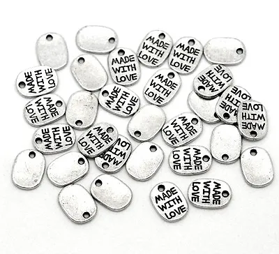 £3.59 • Buy 50 Made With Love Charms Tags Antique Silver Tone J15172F