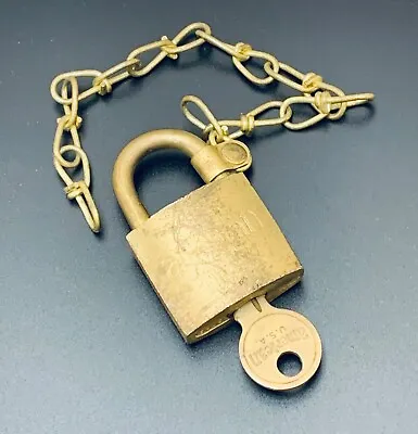 American USA Military Brass Numbered Padlock & Key (JUNKUNC) W/Brass Chain • $20