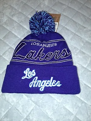 Los Angeles Lakers NBA Mitchell & Ness HWC Purple Script Pom Knit Hat Beanie Cap • $23