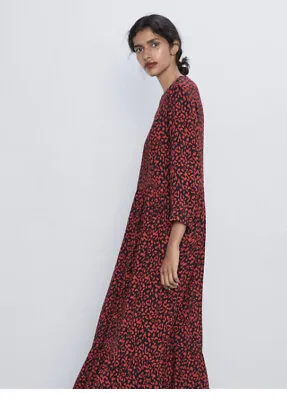 Zara Dress Red Black Leopard Animal Print Midi Small Bloggers Favourite 10 12 • £12.99