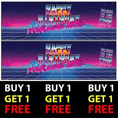 Personalised 80s Themed Retro Birthday Banners 100gsm Adults Celebration Party • £3.49