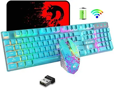 $47.60 • Buy Wireless Gaming Keyboard Mouse And Mat RGB Backlit Battery USB For PC Laptop PS4