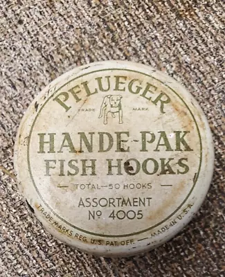 Vintage PFLUEGER HANDE-PAK Fish Hooks Tin With Some Hooks No 4005 Made In USA • $3.49