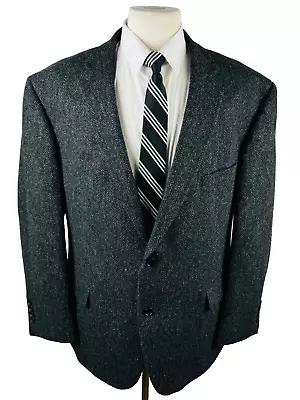 Vintage Mens 48R Black Thick Tweed 100% Wool Blazer Sport Coat Suit Jacket • $84.98