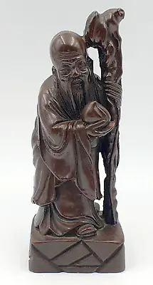 Vintage Japanese Carved Resin Figure Of Wise Man With Staff - Mint Condition • £8