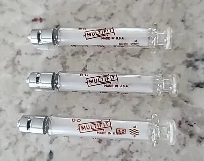 Lot Of 3 B-D Multifit 2cc Glass Reuseable Syringes W/ Metal Tips • $36