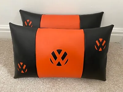 Vw Camper Van Cushions A Pair In Black And Orange Faux Leather New • £40