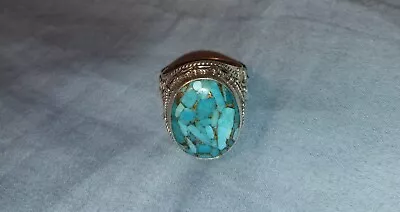 Vtg Signed YS India Sterling Silver Natural Blue Turquoise Unisex Ring • $100