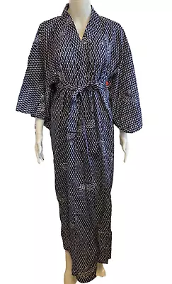 Vintage FP In Tokyo Women's Blue Cotton Yukata Kimono Bath Robe Gown • £49.70