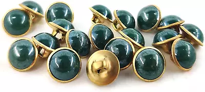 Deep Green Resin Sewing Buttons Brass Metal Base With Shank 30 Pcs - 10Mm 13/32 • $7.97