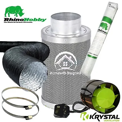 Rhino Hobby Carbon Filter Kit Air Odour Extraction Fan Combi Ducting Hydroponics • £69.95