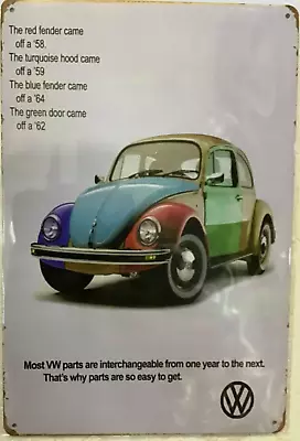 TIN SIGN New 8x12 Volkswagen VW Beetle Bug Colors Car Auto German Parts  (KK) • $11.99