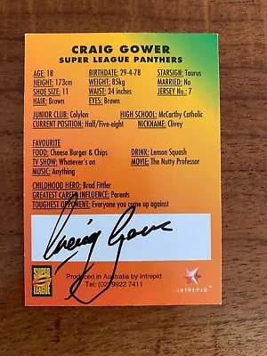 $29.99 • Buy @ Signed # Nrl 1997 Intrepid Super League Penrith Card Craig Gower Rare