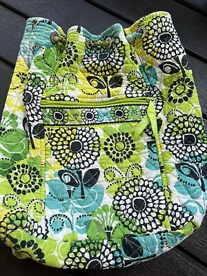 Vera Bradley Limes Up Quilted Drawstring Backpack Green Yellow Flowers Preowned. • $20