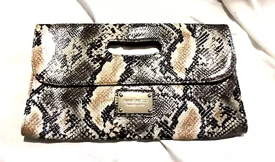 Faux Snake Skin Cut-Out Handle Clutch Bag Purse Gold Accents Nine West • $5