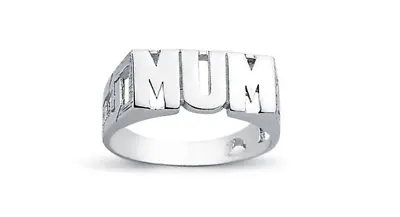 Sterling Silver 925 Plain ' Mum ' Ring With Barked Shoulders • £35