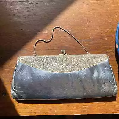 Vintage Silver Glitter Long Chain Clutch Purse • $24