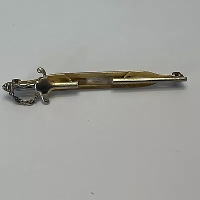 Vintage Anson Men's Gold Tone Sword W/Chain Tie Bar Clip • $19.88