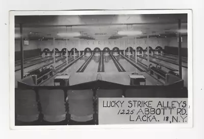 1940s RPPC Bowling Alley Lucky Strike Alleys Lackawanna NY Real Photo Postcard • $4.50