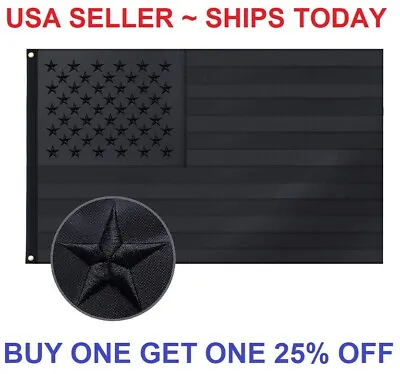 3x5FT Embroidered All Black American Flag US Black Flag Tactical Decor Blackout • $10.98