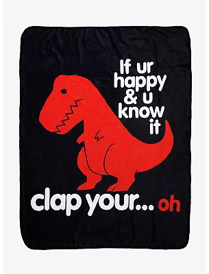 BNWT Hot Topic T-Rex Big Red If Ur Happy & U Know It Fleece Throw Blanket 48X60  • $24.43