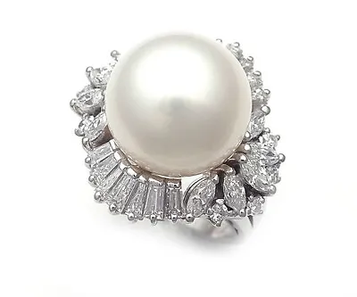 MIKIMOTO Ring Platinum 1P Large Pearl & Diamond Ring US Size 5 Auth #110722 • £4194.29